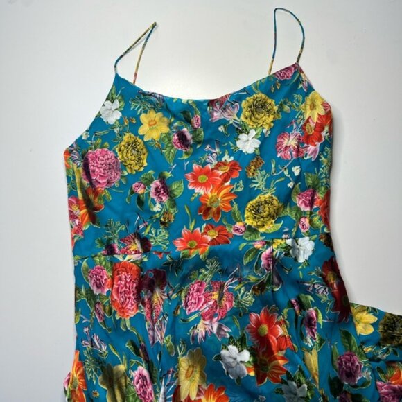 Alice + Olivia Dress Blue silk blend Floral High-low Cocktail velvet burnout 8 - Picture 6 of 16